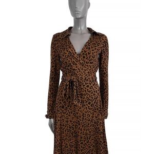 Diane Von Furstenberg Brown Leopard Long Sleeve Dress